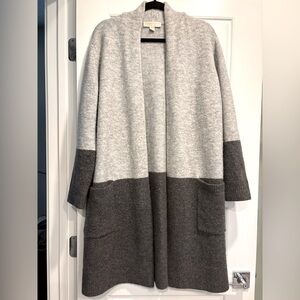 Michael Kors Long Two Tone Duster Cardigan Sweater Womens Large Patch Pockets